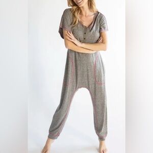 Natural Life Oversized Romper Baggy Slouchy knit V Neck Boho Heather Gray Size M